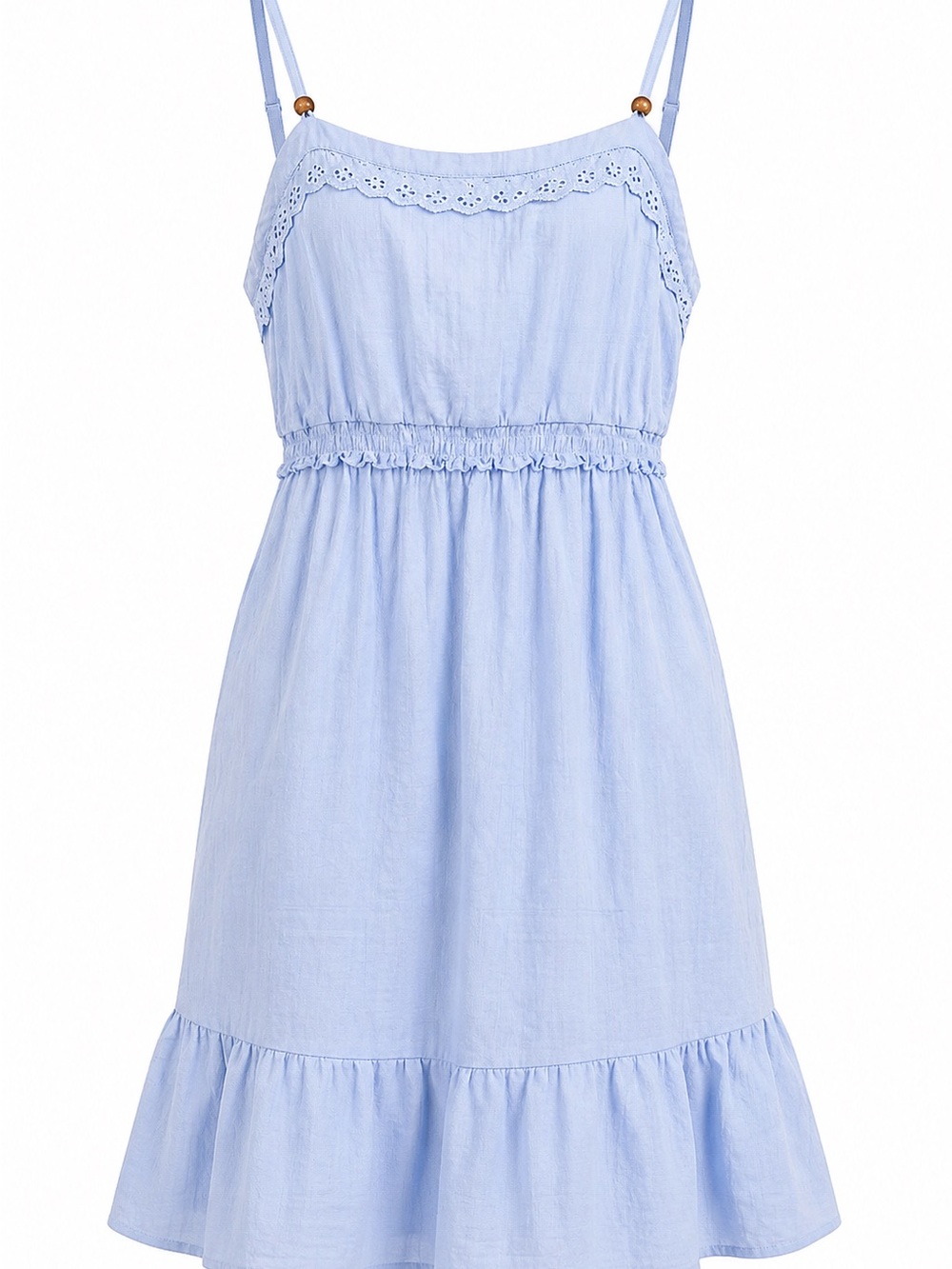 Light Blue Sundress Eyelet Trim Boho Summer Dress Spaghetti Strap S - Picture 5 of 5